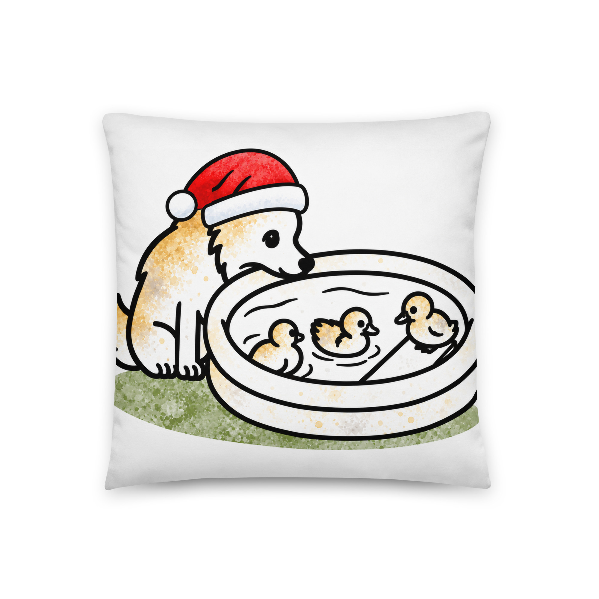 Weihnachtskissen mit Border Collie Julchen mit Weihnachtsmütze am Kükenpool