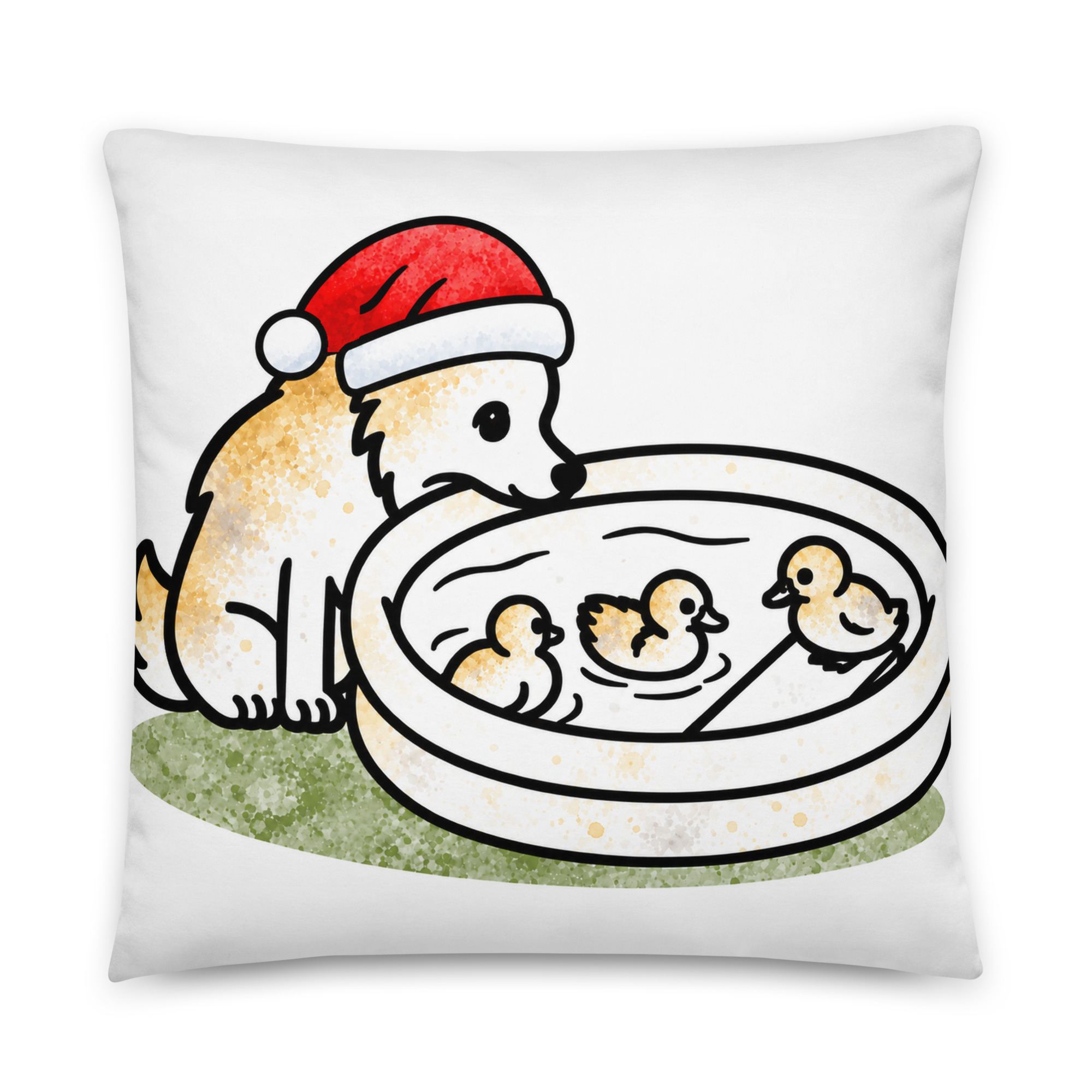 all-over-print-basic-pillow-22x22-front-6ae34940ad65e.jpg Weihnachtskissen mit Border Collie Julchen mit Weihnachtsmütze am Kükenpool