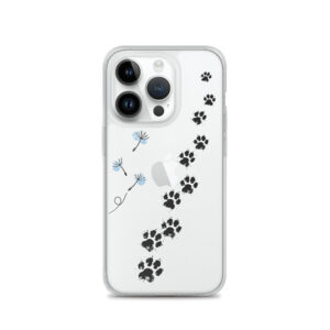 Handyhülle Hund für iPhone – Pfoten von Luna und Jule mit Pusteblume, transparent