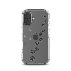 Handyhülle Hund für iPhone – Pfoten von Luna und Jule mit Pusteblume, transparent