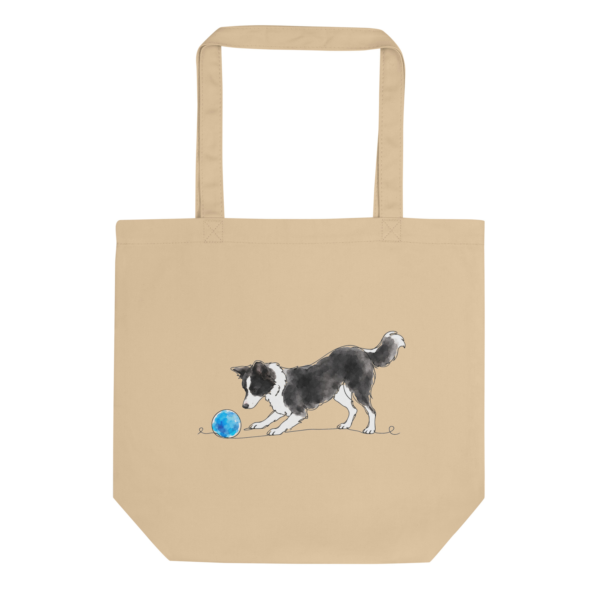 Tote Bag mit Border Collie Jule und blauem Ball