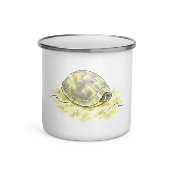 Emaille Tasse mit Wasserschildkröte Schildi im Gras