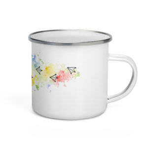 Emaille Tasse mit Brandgans-Spur – Kalli auf der Blumenwiese
