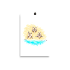 Schildkröte Poster – Meeresschildkröten auf dem Weg ins Meer, Kunstdruck auf mattem Papier