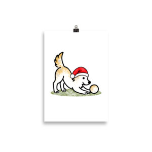 Weihnachtsposter mit Hund – Border Collie Julchen mit Ball und Weihnachtsmütze, Kunstdruck auf mattem Papier