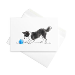 Hundekarte & Geburtstagskarte Border Collie Jule mit Ball – Klappkarte mit Umschlag und Geschichte