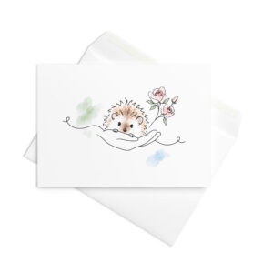 Igel Karte Annabell vor den Rosen – Klappkarte mit Umschlag und Geschichte
