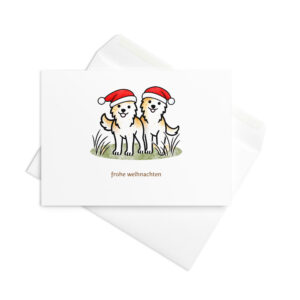 Weihnachtskarte Hund mit Weihnachtsmütze – Luna und Julchen in den Dünen, Klappkarte mit Umschlag