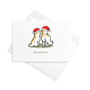Weihnachtskarte Hund mit Weihnachtsmütze – Luna und Julchen am Fenster, Klappkarte mit Umschlag