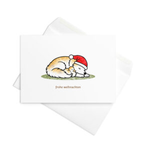 Weihnachtskarte Hund und Ente mit Weihnachtsmütze – Entenküken Duffy in Lunas Fell, Klappkarte mit Umschlag
