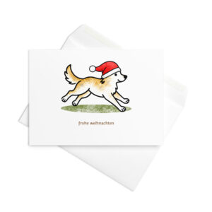Weihnachtskarte Hund mit Weihnachtsmütze – Border Collie Julchen rennt los, Klappkarte mit Umschlag