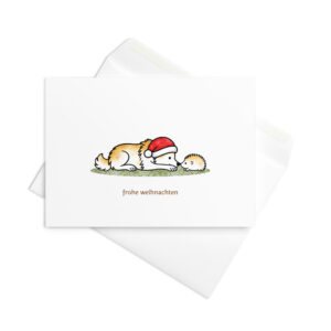 Weihnachtskarte Hund und Igel mit Weihnachtsmütze – Julchen und Igel Annabell, Klappkarte mit Umschlag