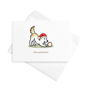 Weihnachtskarte Hund mit Weihnachtsmütze – Border Collie Julchen mit Ball, Klappkarte mit Umschlag