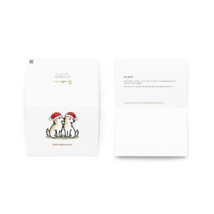 Weihnachtskarte Hund mit Weihnachtsmütze – Luna und Julchen zu zweit, Klappkarte mit Umschlag