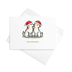 Weihnachtskarte Hund mit Weihnachtsmütze – Luna und Julchen zu zweit, Klappkarte mit Umschlag