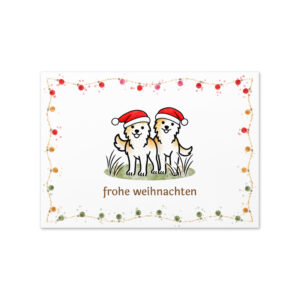 Weihnachtskarte Hund mit Weihnachtsmütze – Luna und Julchen in den Dünen, Klappkarte mit Umschlag