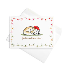Weihnachtskarte Hund und Ente mit Weihnachtsmütze – Entenküken Duffy in Lunas Fell, Klappkarte mit Umschlag