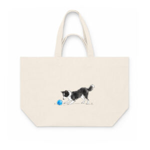 Stoffbeutel mit Hundemotiv – Border Collie Julchen mit Ball, Tote Bag aus recycelter Baumwolle