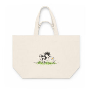 Stoffbeutel Brandgans Kalli mit Gänseblümchen – Tote Bag aus recycelter Baumwolle