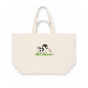 Stoffbeutel Brandgans Kalli mit Gänseblümchen – Tote Bag aus recycelter Baumwolle