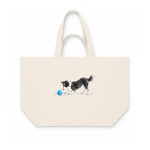 Stoffbeutel mit Hundemotiv – Border Collie Julchen mit Ball, Tote Bag aus recycelter Baumwolle