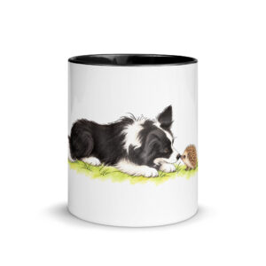 Igel Tasse – Julchen und Annabell, Keramiktasse innen schwarz mit Hund und Igel
