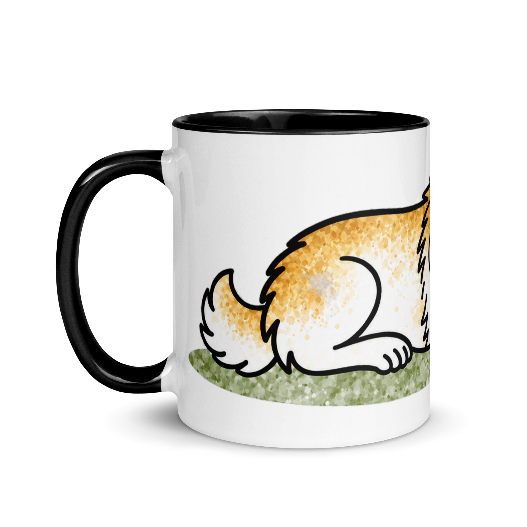 white-ceramic-mug-with-color-inside-black-11-oz-left-6ae35f924d600.jpg Weihnachtstasse mit Hund – Julchen und Igel Annabell Nase an Nase, Keramiktasse mit farbiger Innenseite