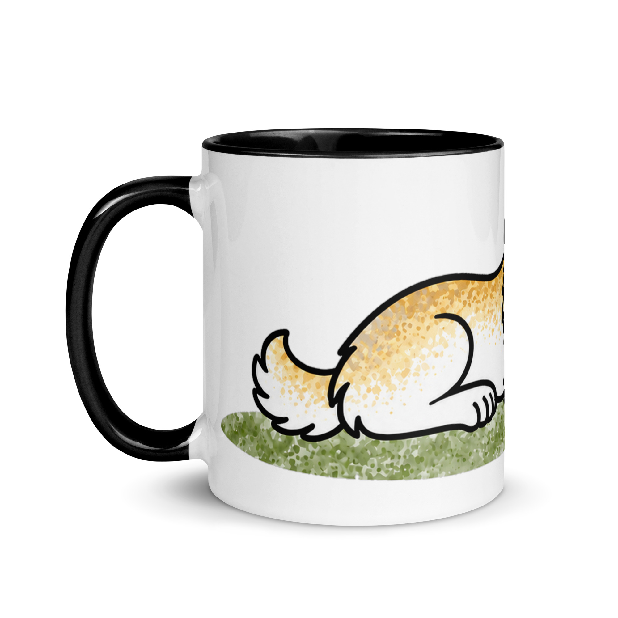 white-ceramic-mug-with-color-inside-black-11-oz-left-6ae36017295a5.jpg Weihnachtstasse mit Hund – Luna und Stockentenküken Duffy Nase an Nase, Keramiktasse mit farbiger Innenseite