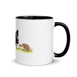 Igel Tasse – Julchen und Annabell, Keramiktasse innen schwarz mit Hund und Igel