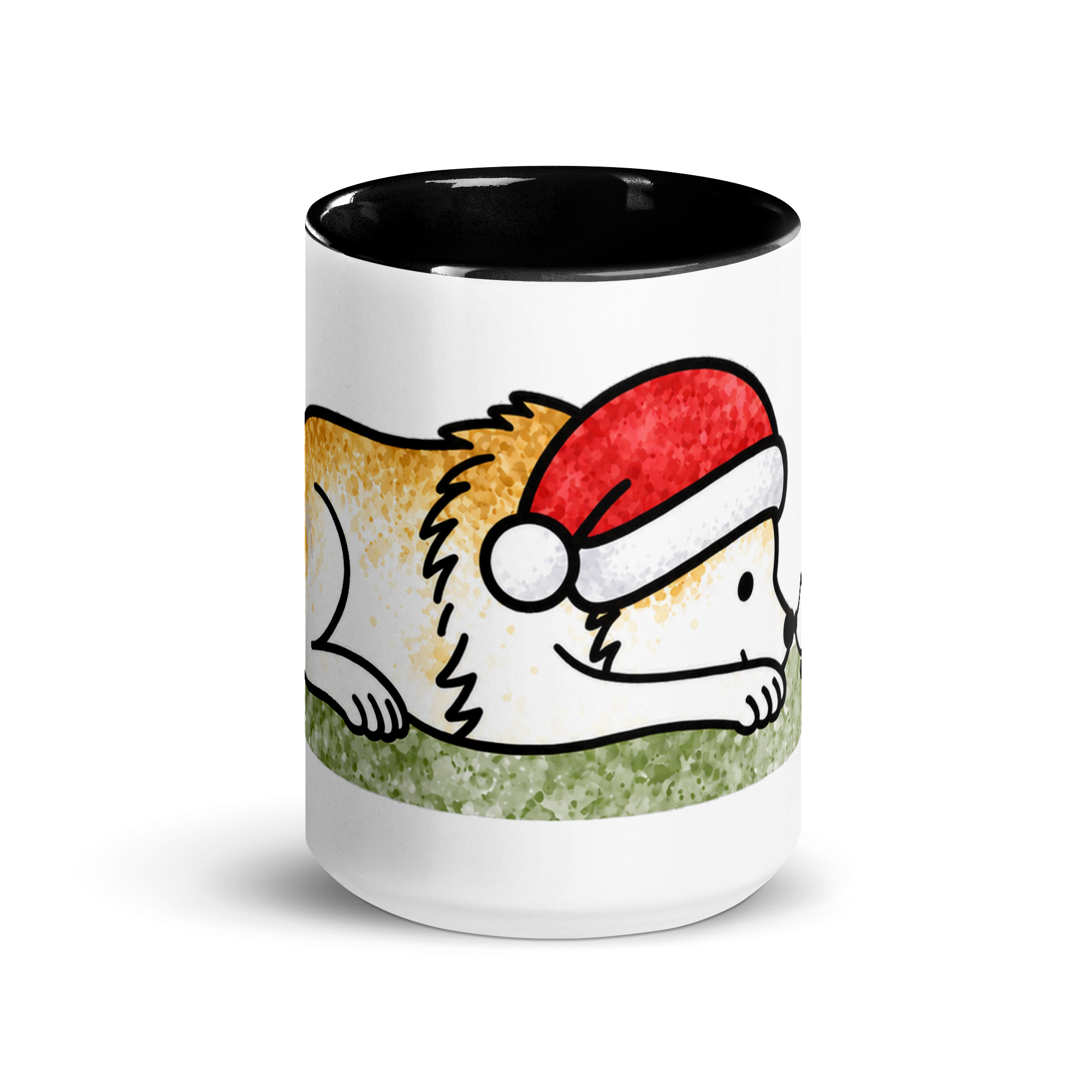 white-ceramic-mug-with-color-inside-black-15-oz-front-6ae35f924d677.jpg Weihnachtstasse mit Hund – Julchen und Igel Annabell Nase an Nase, Keramiktasse mit farbiger Innenseite