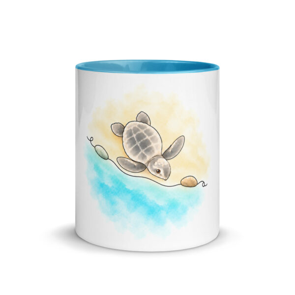 Keramiktasse mit Meeresschildkröte Tortuguito am Strand, innen blau