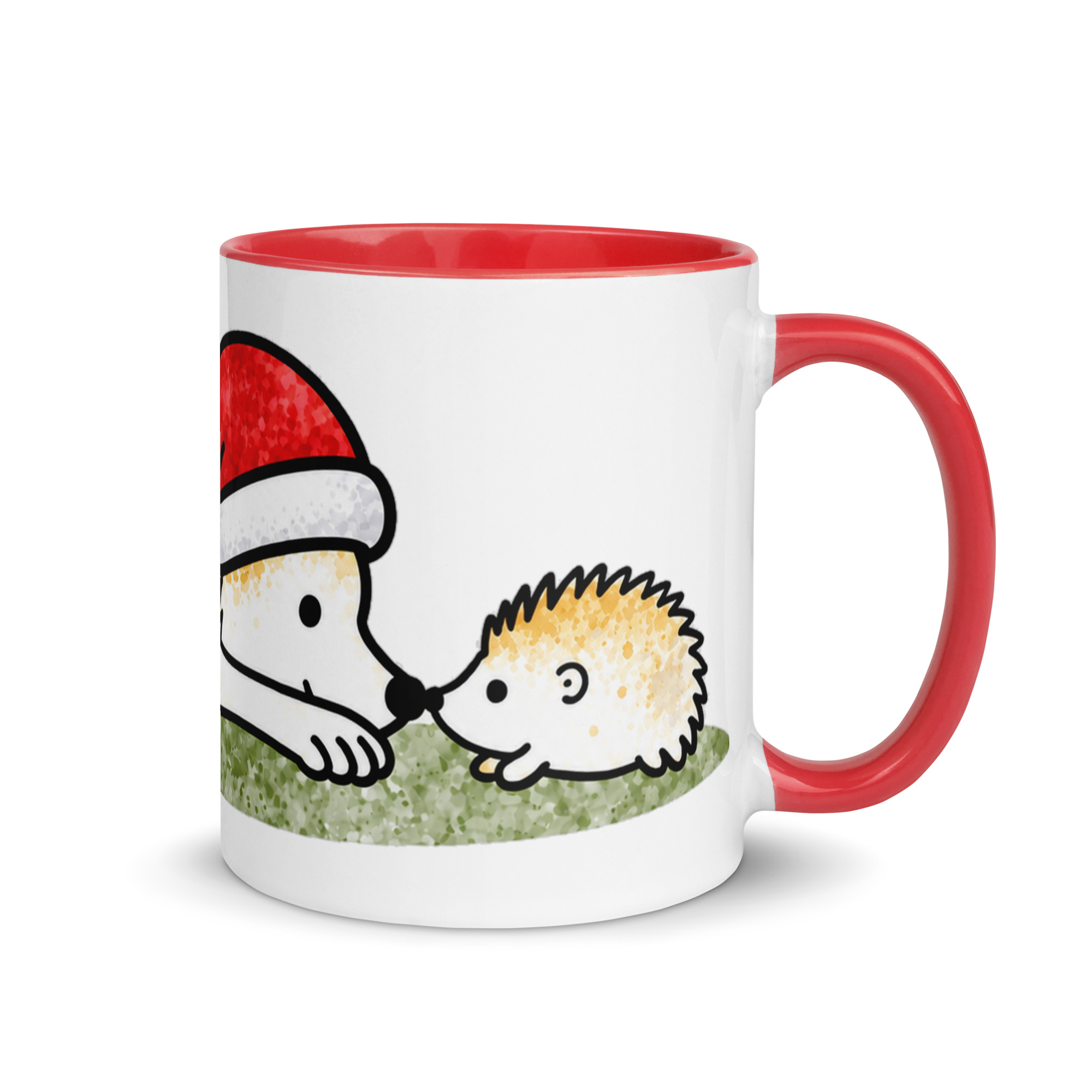 white-ceramic-mug-with-color-inside-red-11-oz-right-6ae35f924d7c9.jpg Weihnachtstasse mit Hund – Julchen und Igel Annabell Nase an Nase, Keramiktasse mit farbiger Innenseite