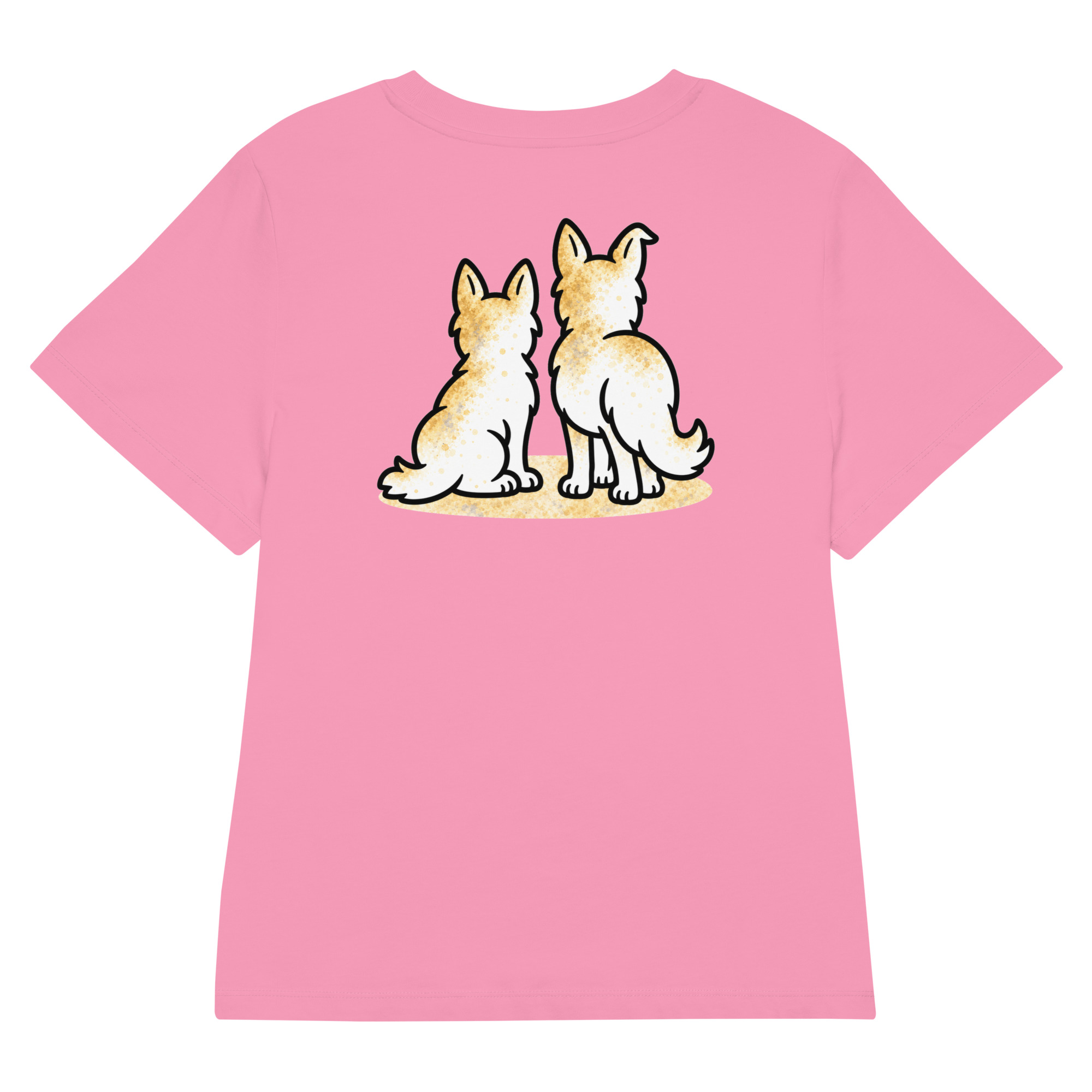 womens-organic-ribbed-neck-stella-muser-t-shirt-bubble-pink-back-6ade51632fb06.jpg Partnerlook Mama Tochter – Hunde T-Shirt Damen, Luna und Julchen am Fenster, Bio-Baumwolle