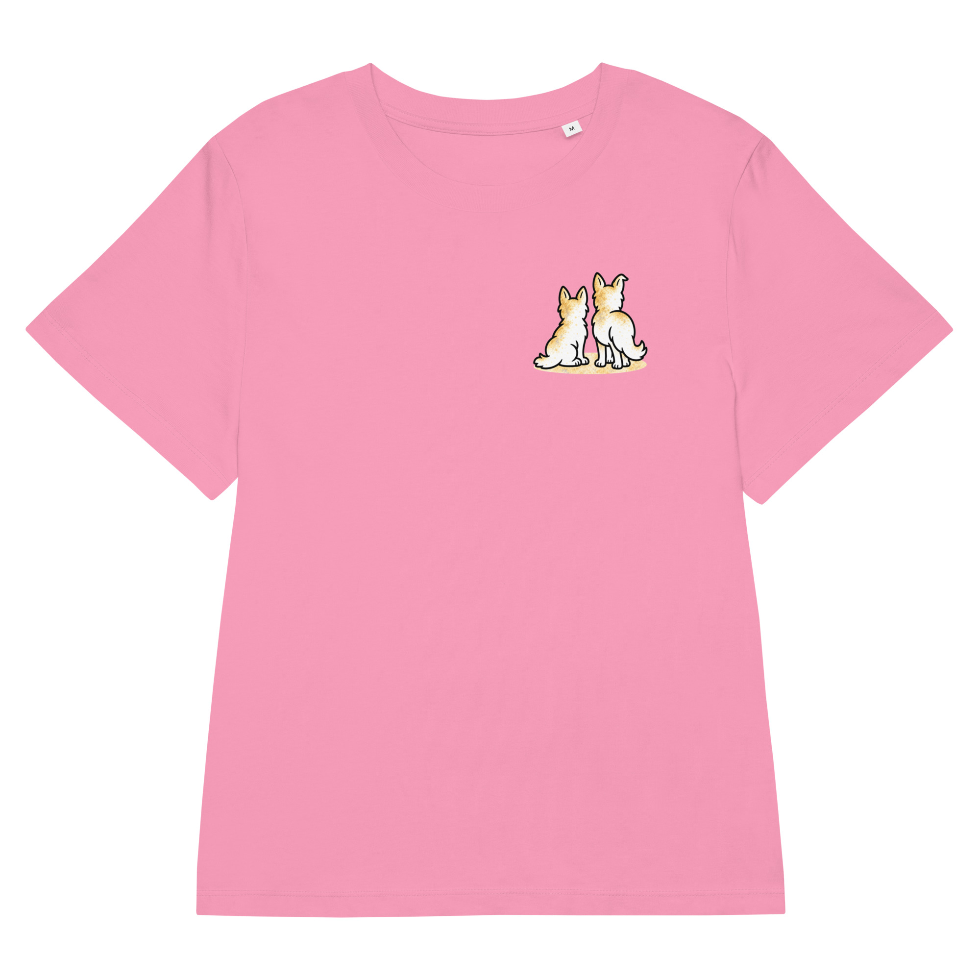 womens-organic-ribbed-neck-stella-muser-t-shirt-bubble-pink-front-6ade51632fdf1.jpg Partnerlook Mama Tochter – Hunde T-Shirt Damen, Luna und Julchen am Fenster, Bio-Baumwolle