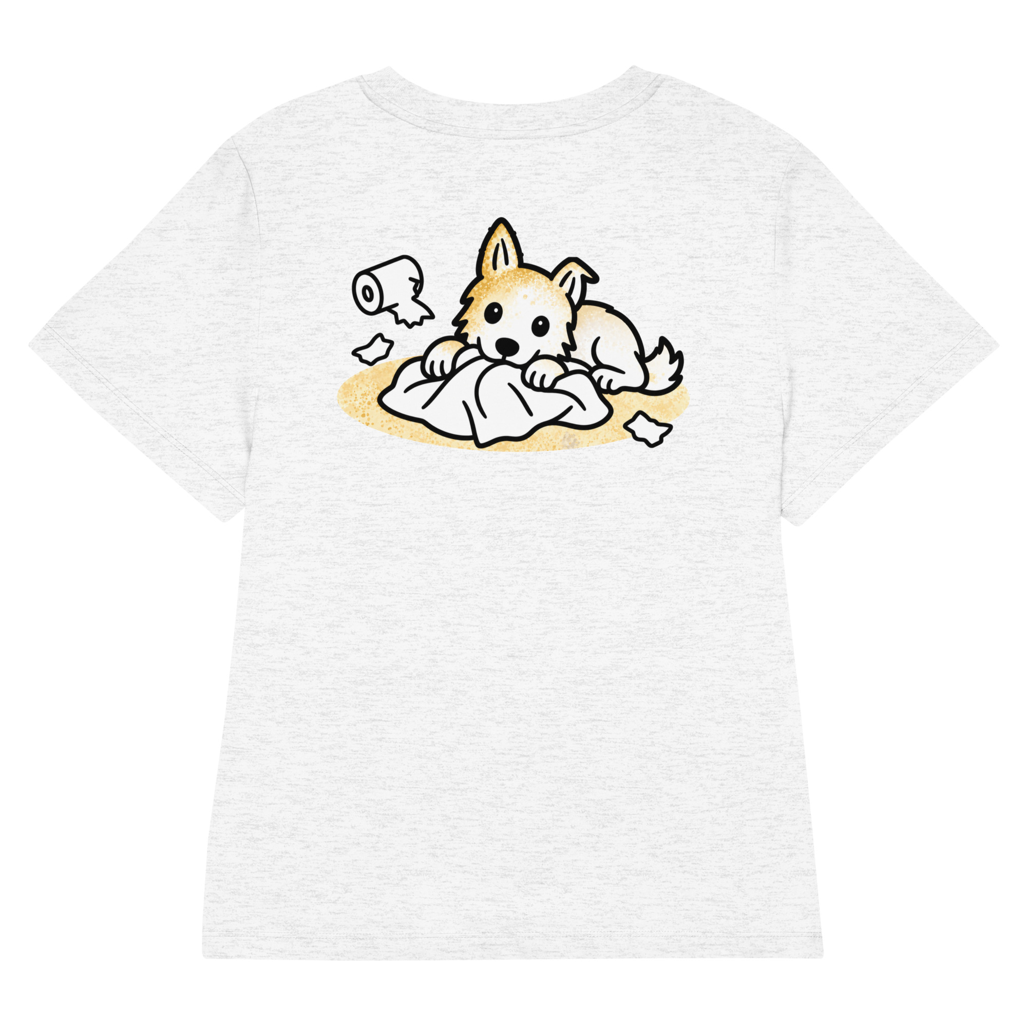 womens-organic-ribbed-neck-stella-muser-t-shirt-cool-heather-grey-back-6adf95d9e0d1a.jpg Partnerlook Mama Tochter – Hunde T-Shirt Damen, Lunas Papierschlacht, Bio-Baumwolle