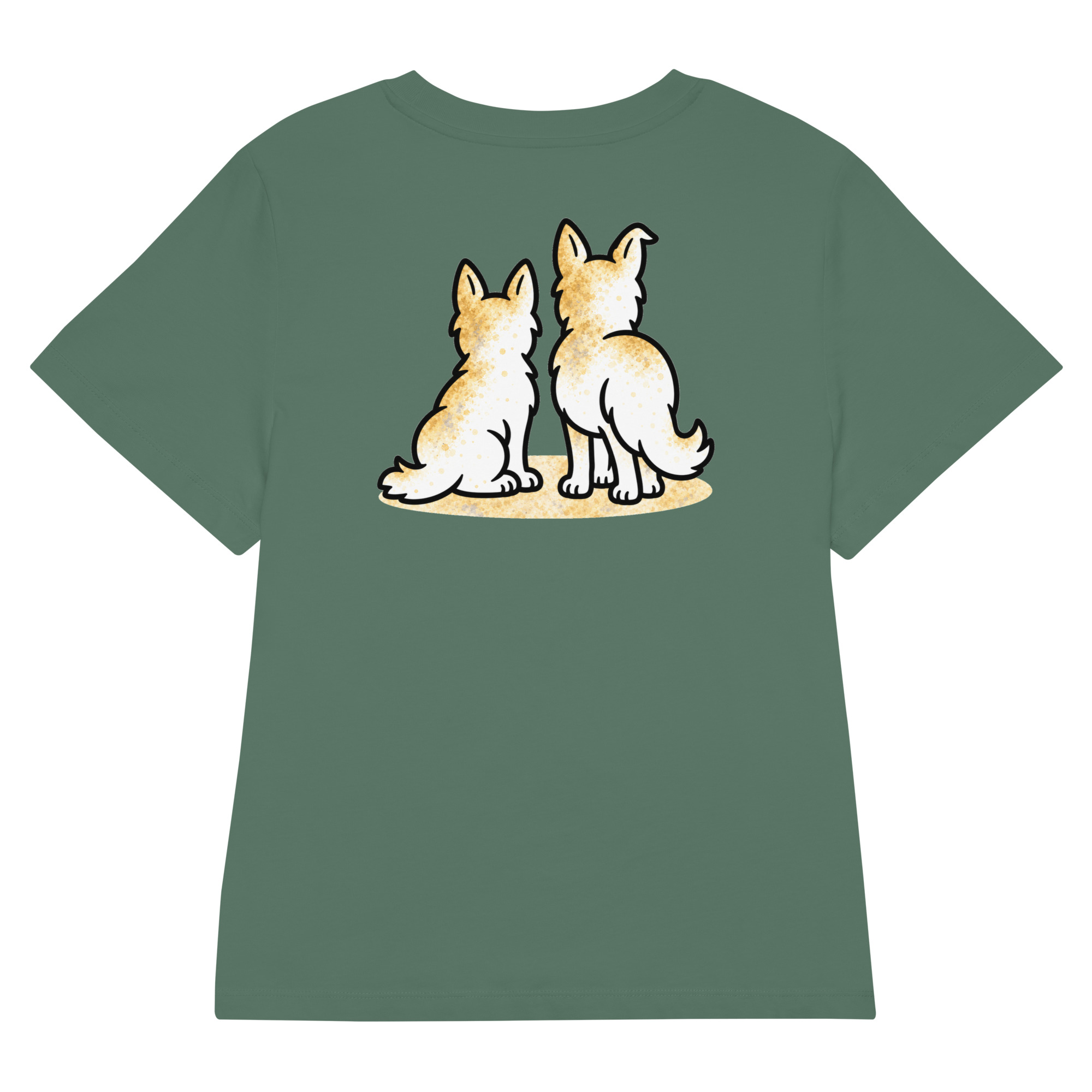 womens-organic-ribbed-neck-stella-muser-t-shirt-green-bay-back-6ade51632ef10.jpg Partnerlook Mama Tochter – Hunde T-Shirt Damen, Luna und Julchen am Fenster, Bio-Baumwolle