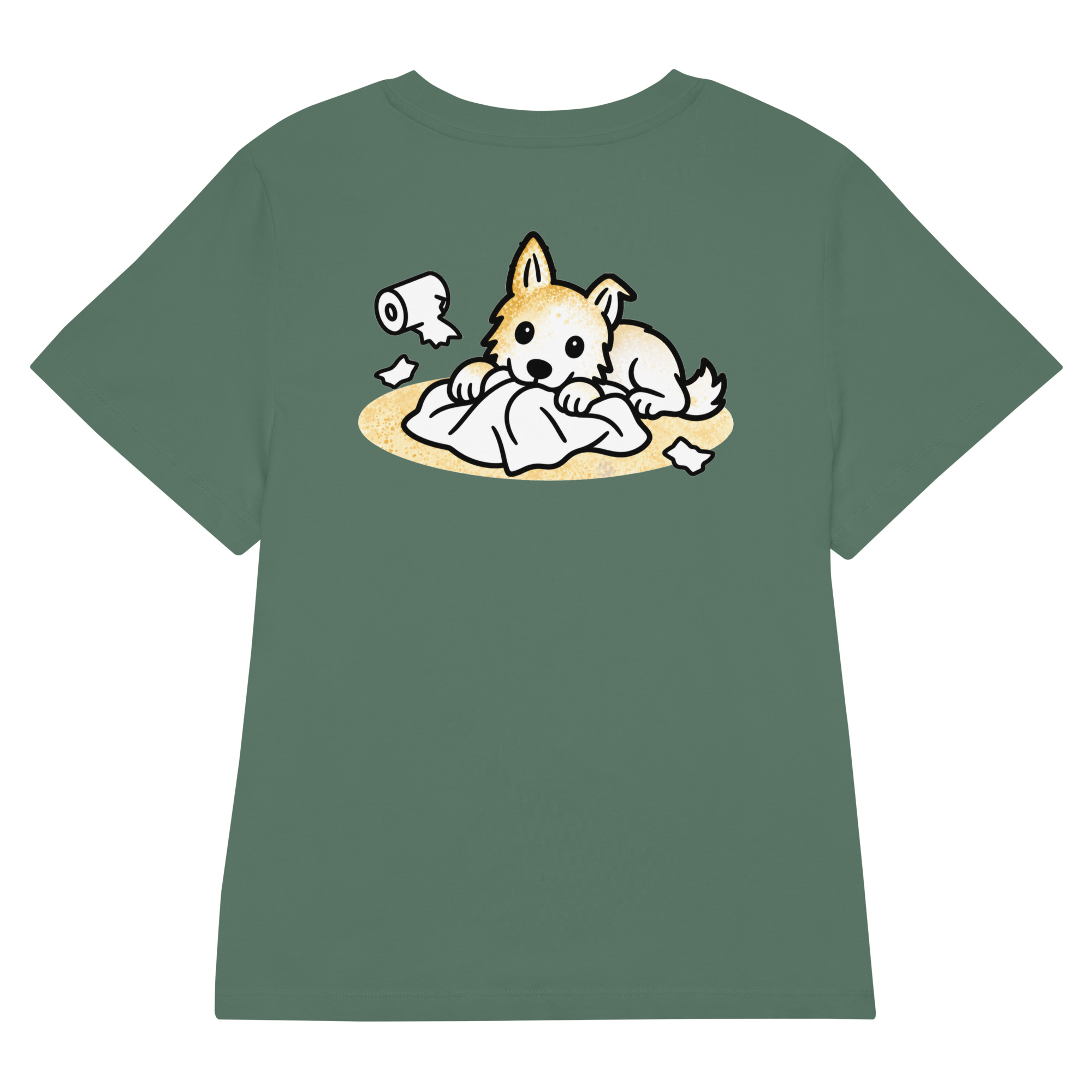 womens-organic-ribbed-neck-stella-muser-t-shirt-green-bay-back-6adf95d9debf5.jpg Partnerlook Mama Tochter – Hunde T-Shirt Damen, Lunas Papierschlacht, Bio-Baumwolle