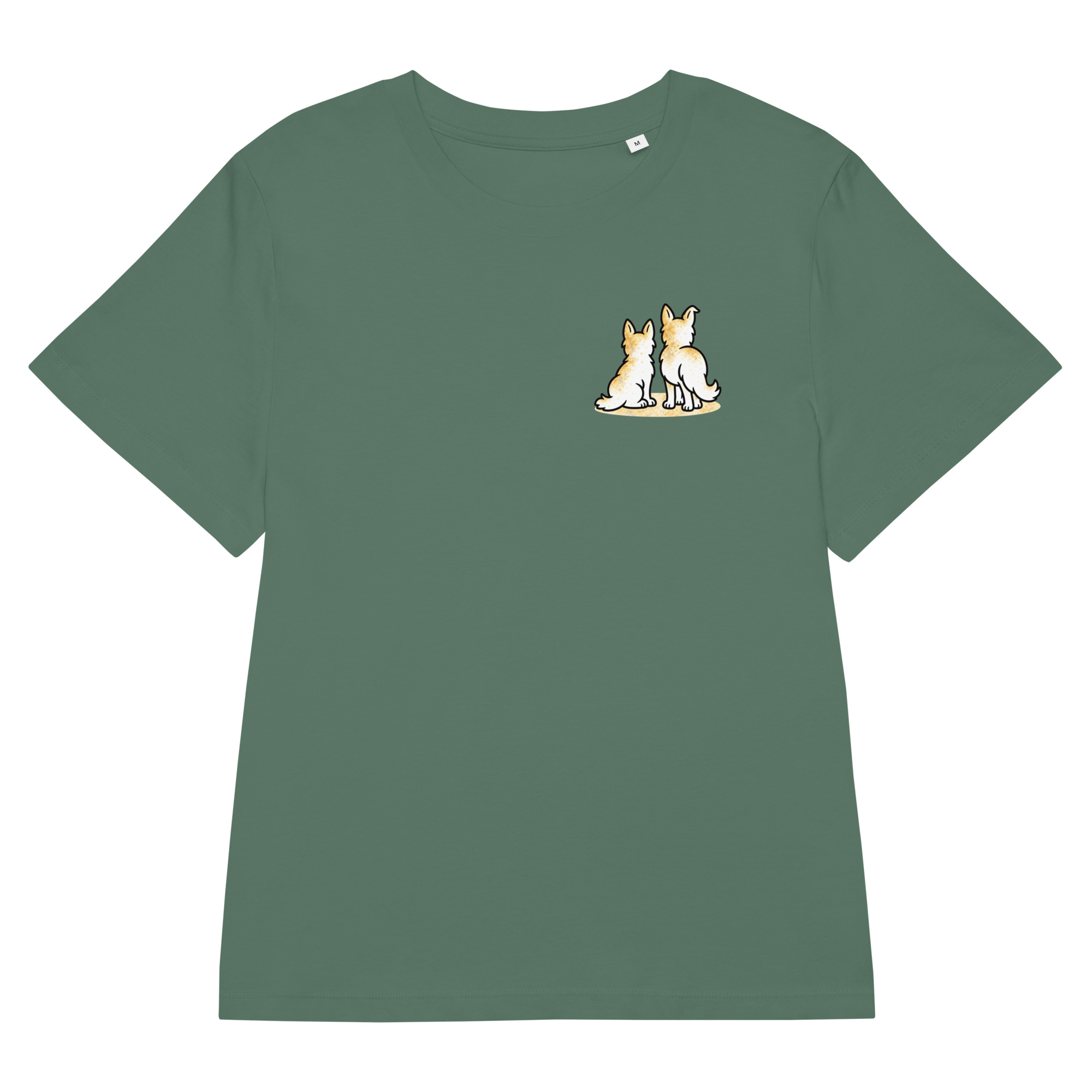 womens-organic-ribbed-neck-stella-muser-t-shirt-green-bay-front-6ade51632f5d1.jpg Partnerlook Mama Tochter – Hunde T-Shirt Damen, Luna und Julchen am Fenster, Bio-Baumwolle