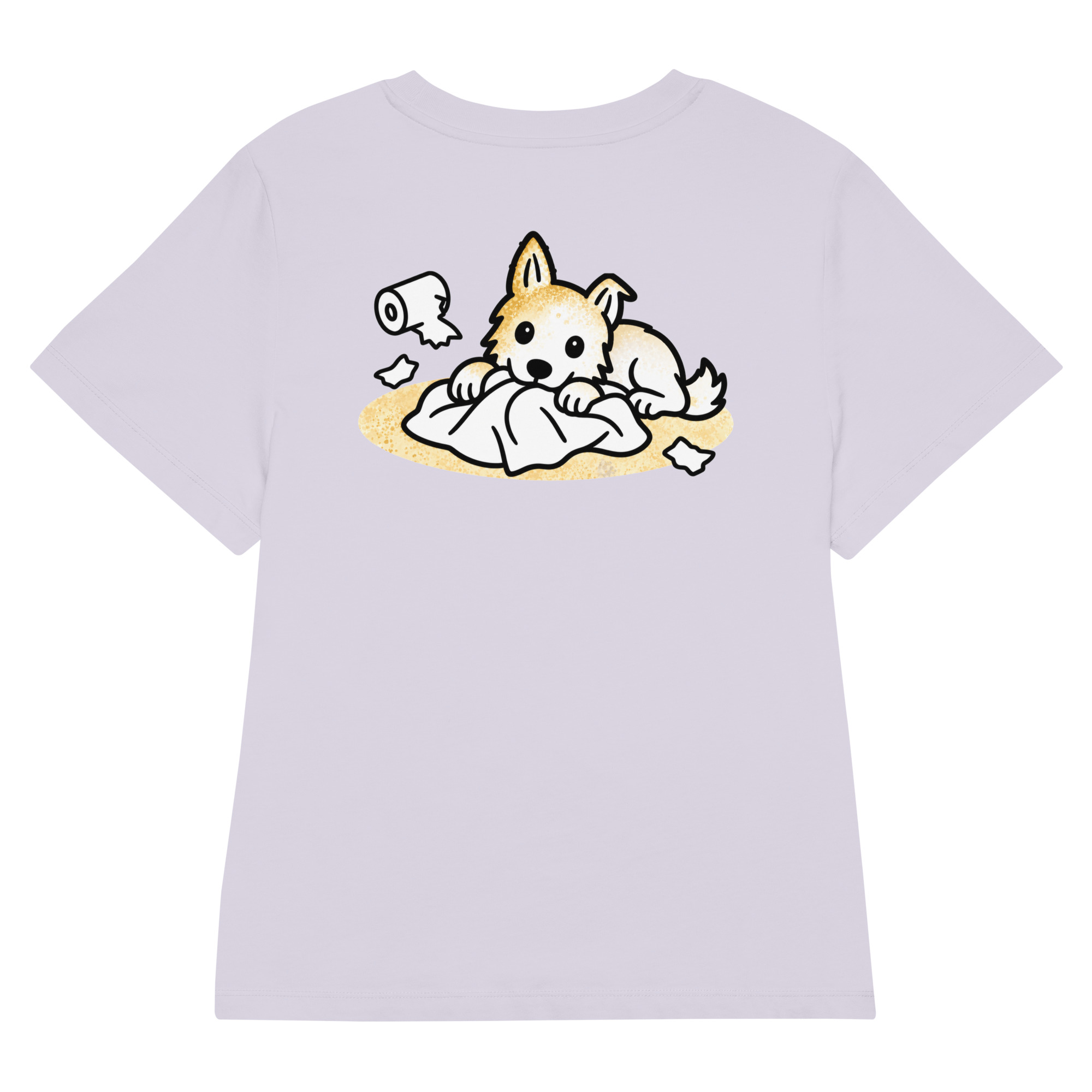 womens-organic-ribbed-neck-stella-muser-t-shirt-lavender-back-6adf95d9e045d.jpg Partnerlook Mama Tochter – Hunde T-Shirt Damen, Lunas Papierschlacht, Bio-Baumwolle