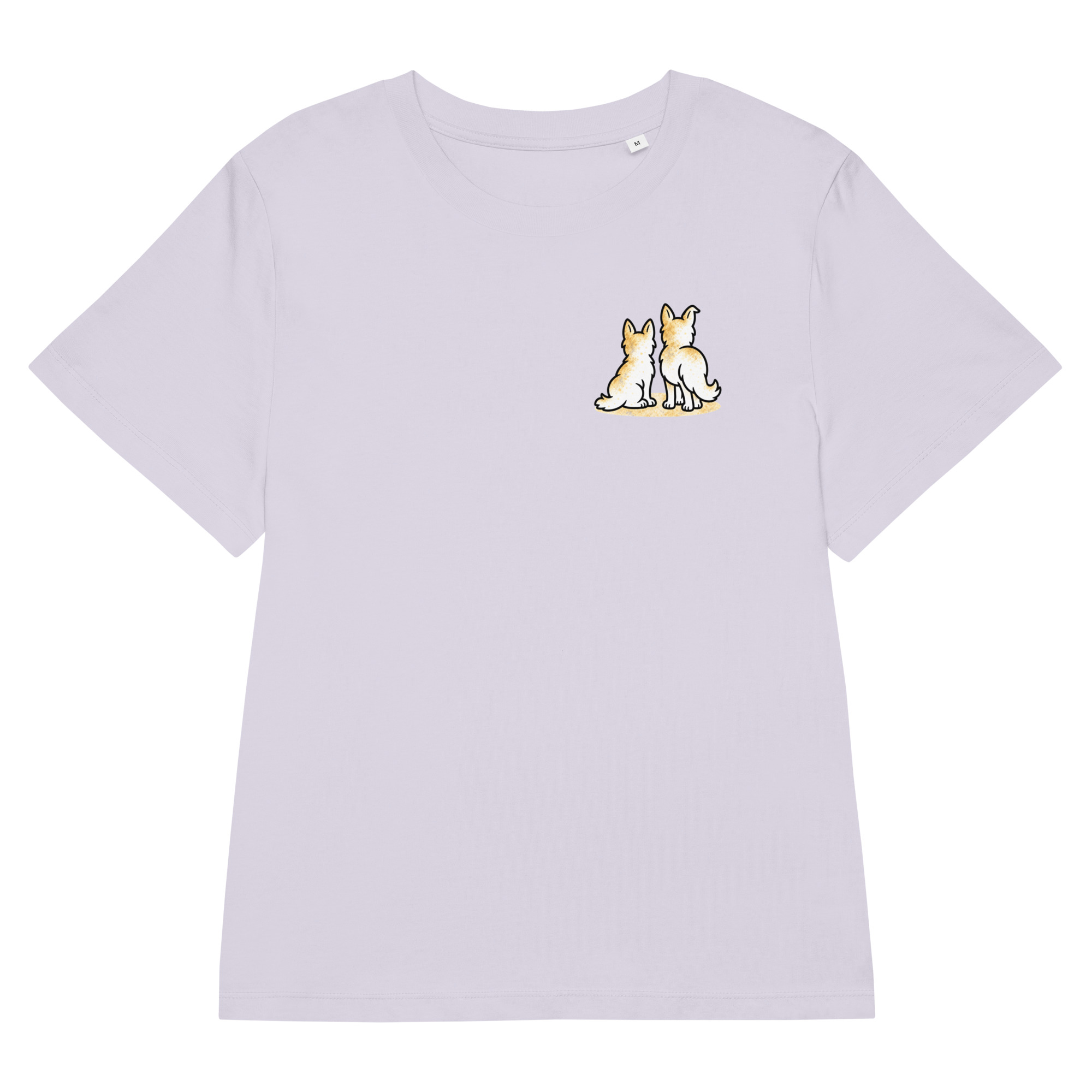 womens-organic-ribbed-neck-stella-muser-t-shirt-lavender-front-6ade5163303db.jpg Partnerlook Mama Tochter – Hunde T-Shirt Damen, Luna und Julchen am Fenster, Bio-Baumwolle