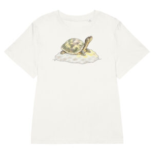 Schildkröten T-Shirt Damen – Schildi auf dem Sonnenstein – Bio-Baumwolle